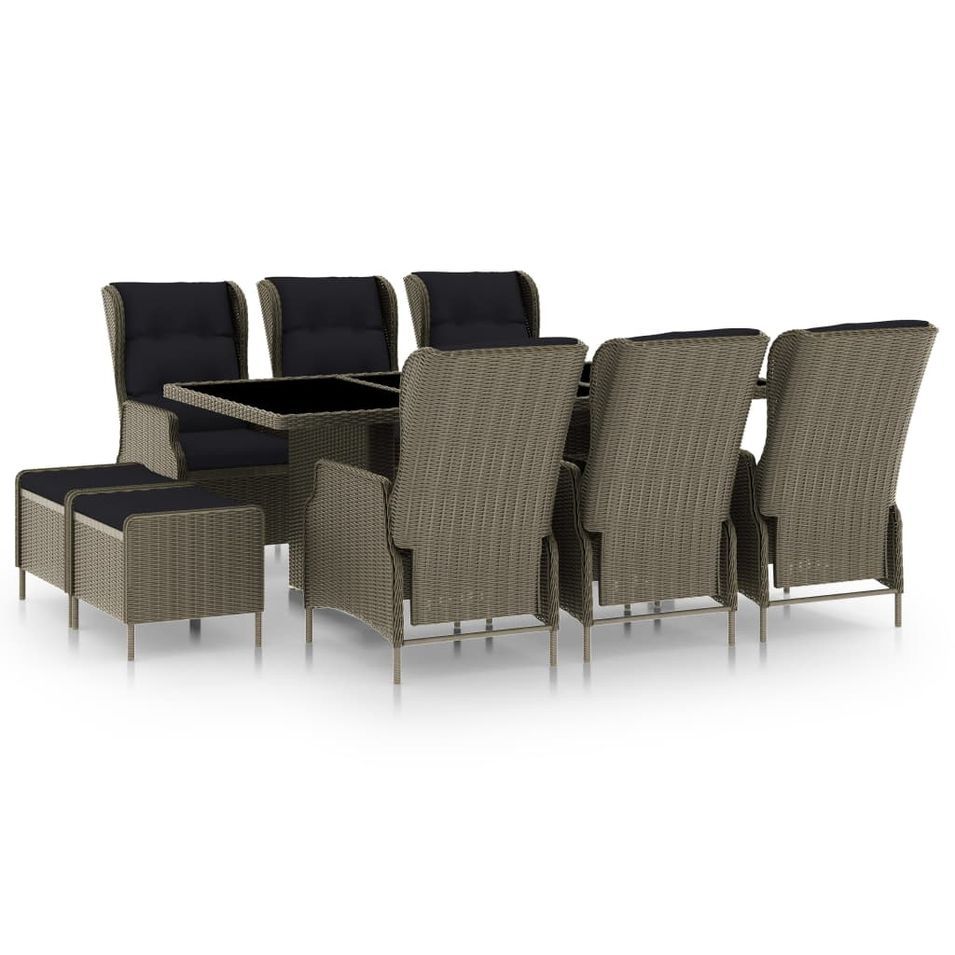 Mobilier à dîner jardin 9 pcs et coussins Résine tressée Marron 2 - Photo n°1