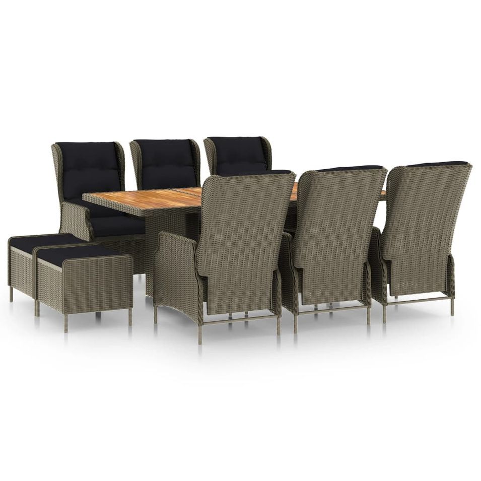 Mobilier à dîner jardin 9 pcs et coussins Résine tressée Marron 4 - Photo n°1