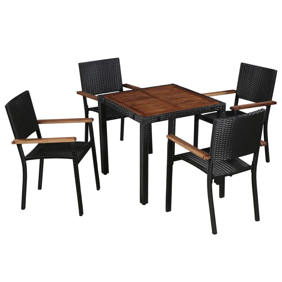 Mobilier d'extérieur 5 pcs Résine tressée et bois d'acacia Noir - Photo n°1