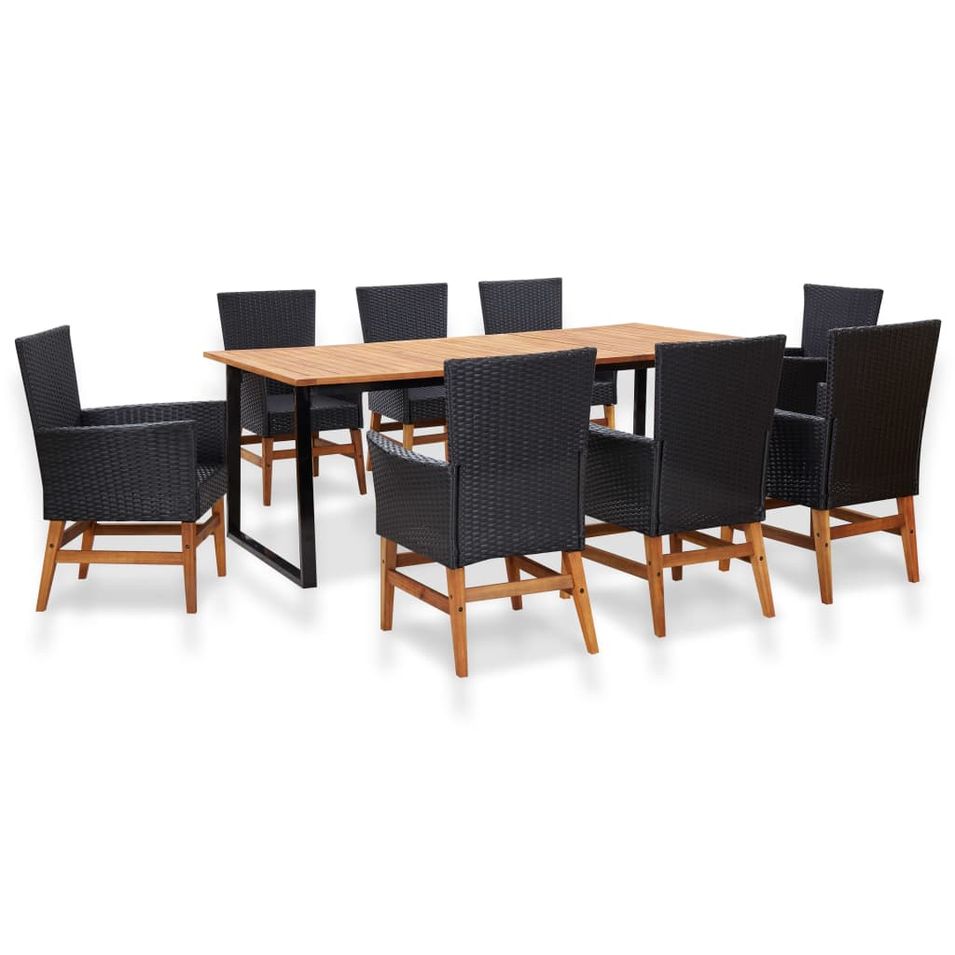 Mobilier d'extérieur 9 pcs Résine tressée et bois d'acacia Noir - Photo n°1