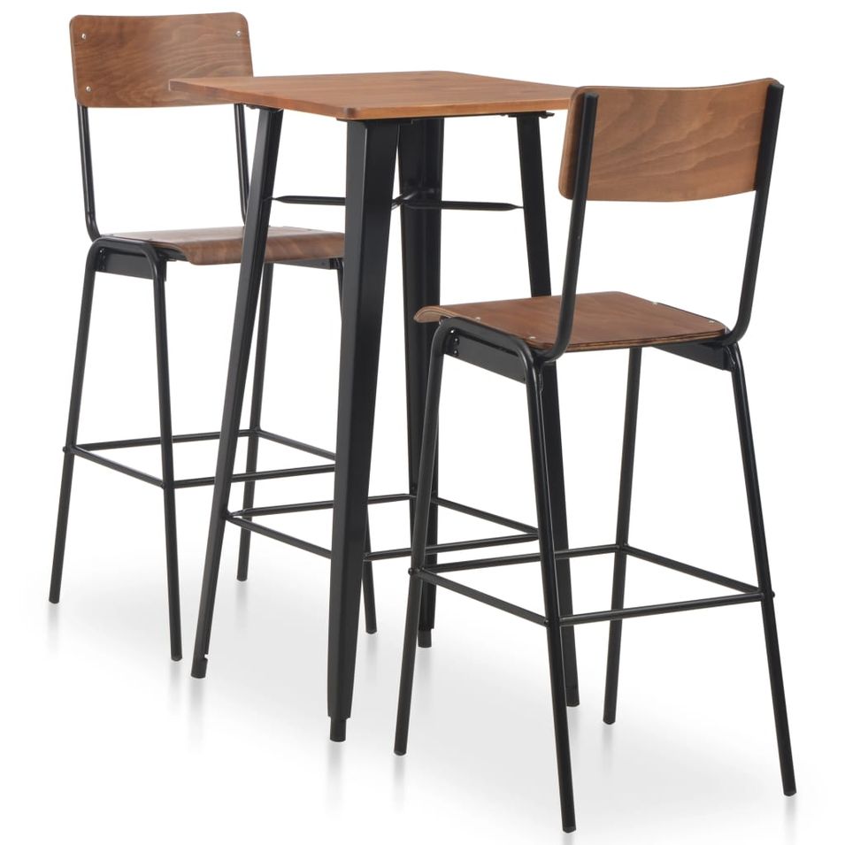 Mobilier de bar 3 pcs Acier Marron Noir - Photo n°1