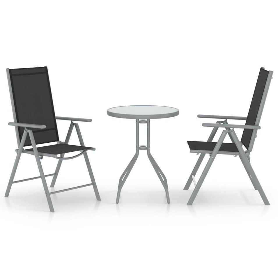 Mobilier de bistro 3 pcs Aluminium et textilène Argenté - Photo n°1