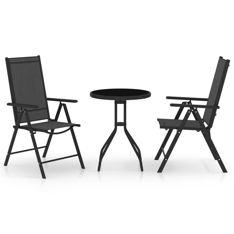 Mobilier de bistro 3 pcs Aluminium et textilène Noir - Photo n°1