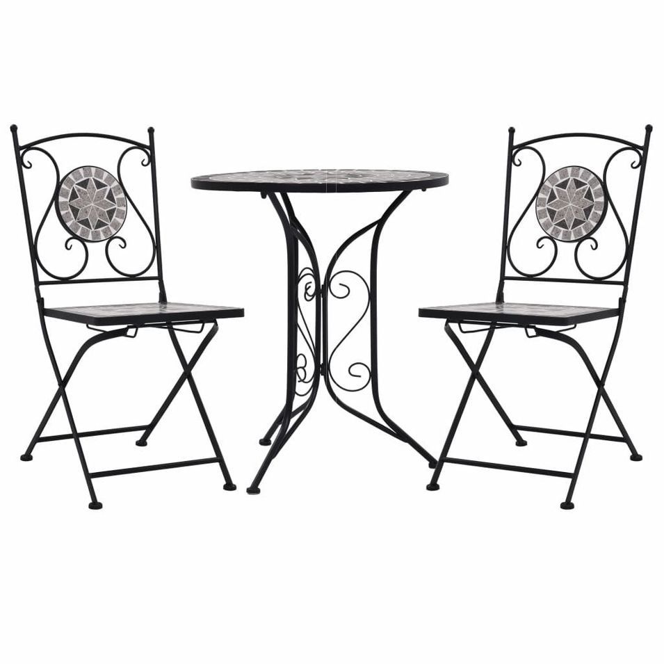 Mobilier de bistro 3 pcs mosaïque Carreaux céramiques Gris - Photo n°1