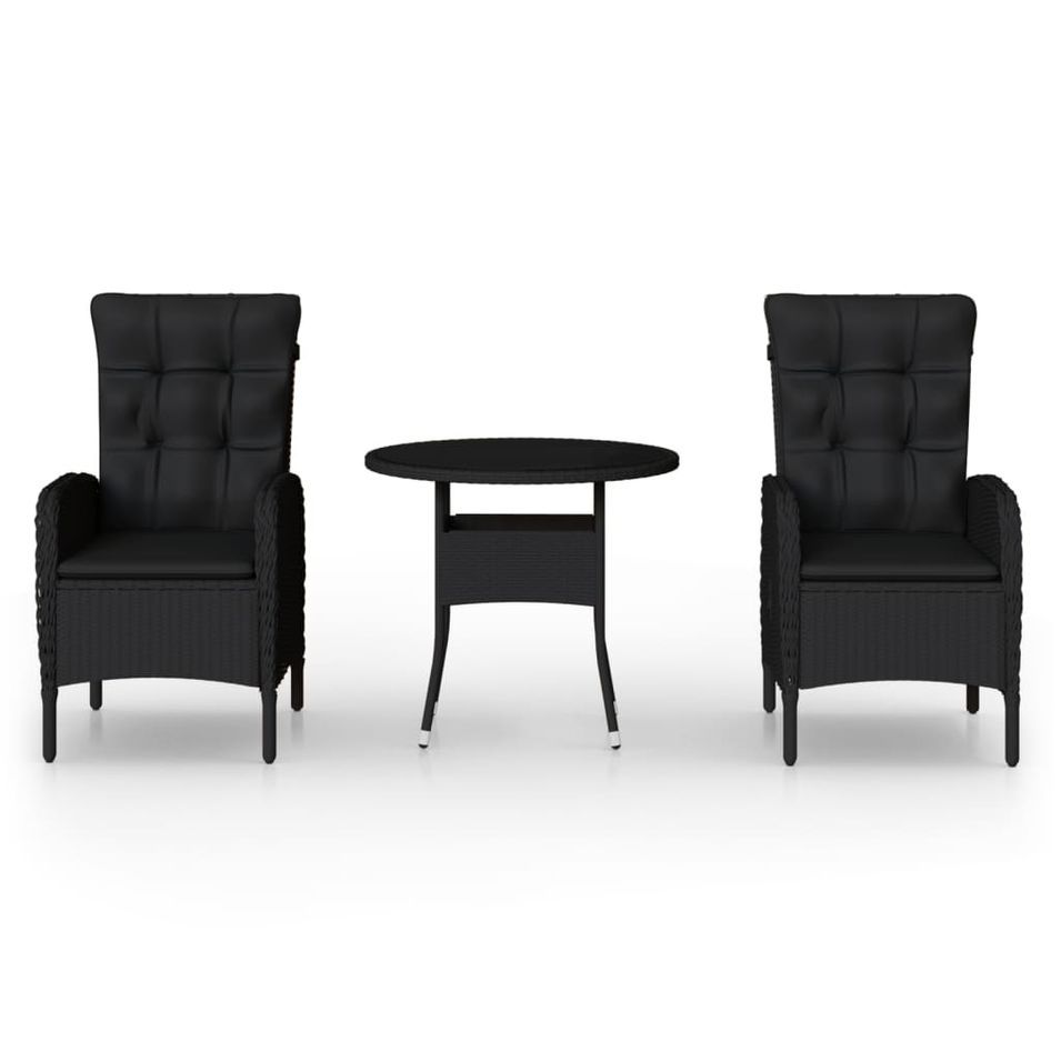 Mobilier de bistro de jardin 3 pcs Résine tressée Noir - Photo n°1