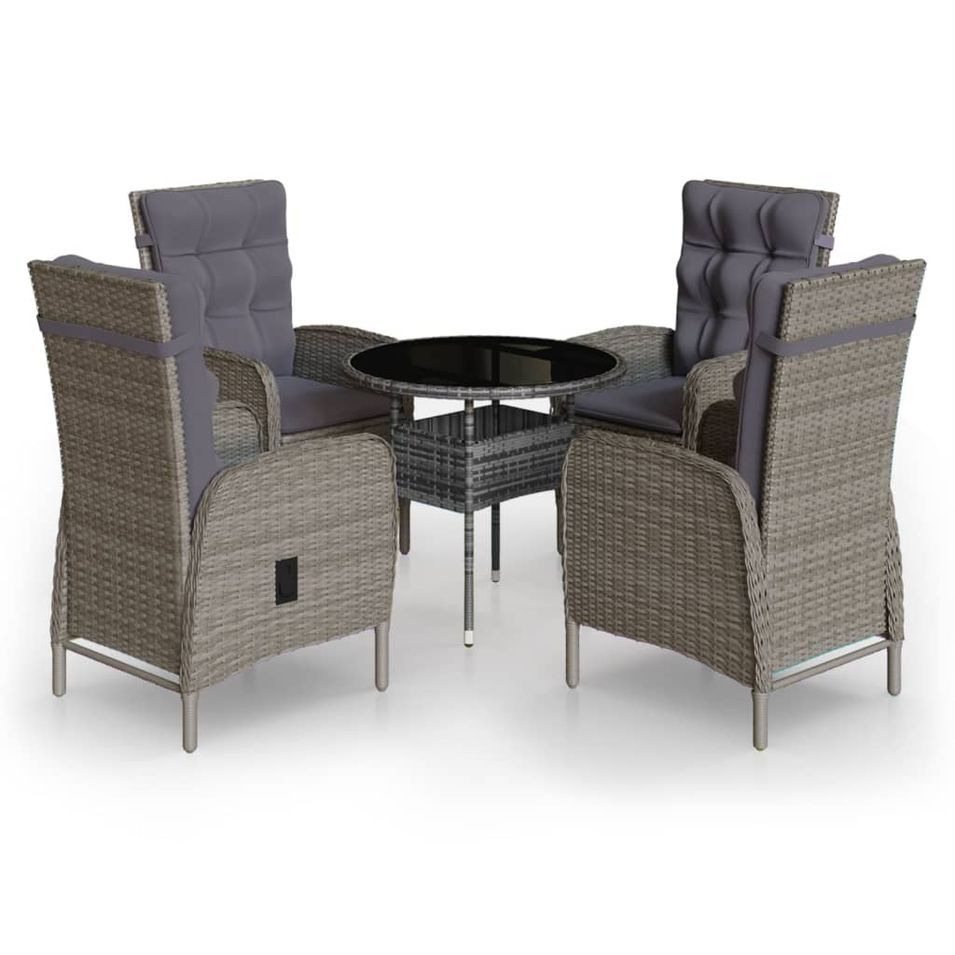 Mobilier de bistro de jardin 5 pcs Résine tressée Gris - Photo n°1