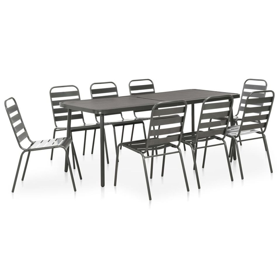 Mobilier de salle à manger d'extérieur 9 pcs Acier Gris foncé - Photo n°1