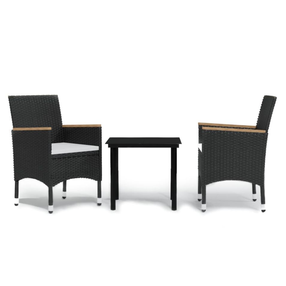 Mobilier de salle à manger d'extérieur avec coussins 3 pcs Noir - Photo n°1