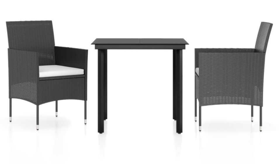 Mobilier de salle à manger de jardin avec coussins 3 pcs Noir 5 - Photo n°1
