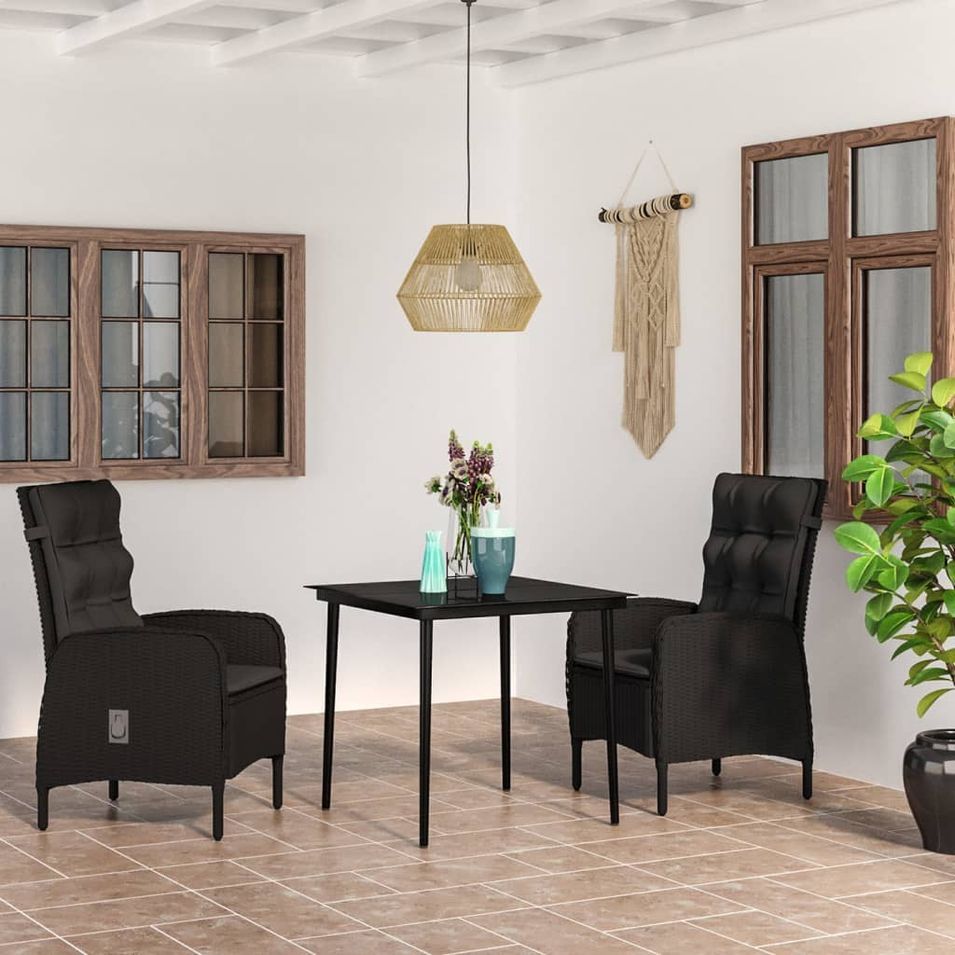 Mobilier de salle à manger de jardin avec coussins 3 pcs Noir - Photo n°1