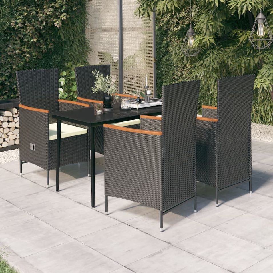 Mobilier de salle à manger de jardin avec coussins 5 pcs Noir - Photo n°1