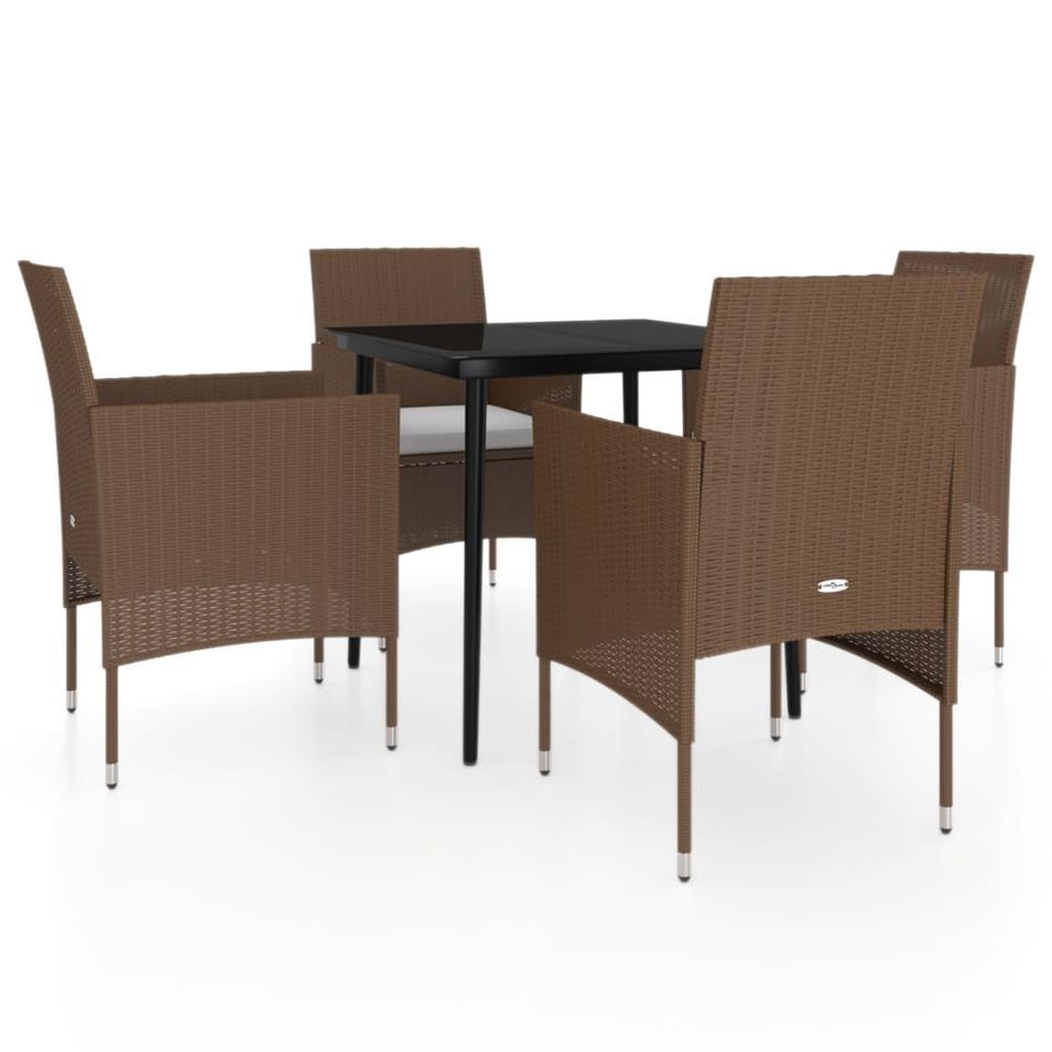 Mobilier de salle à manger de jardin coussins 5 pcs Marron/noir - Photo n°1