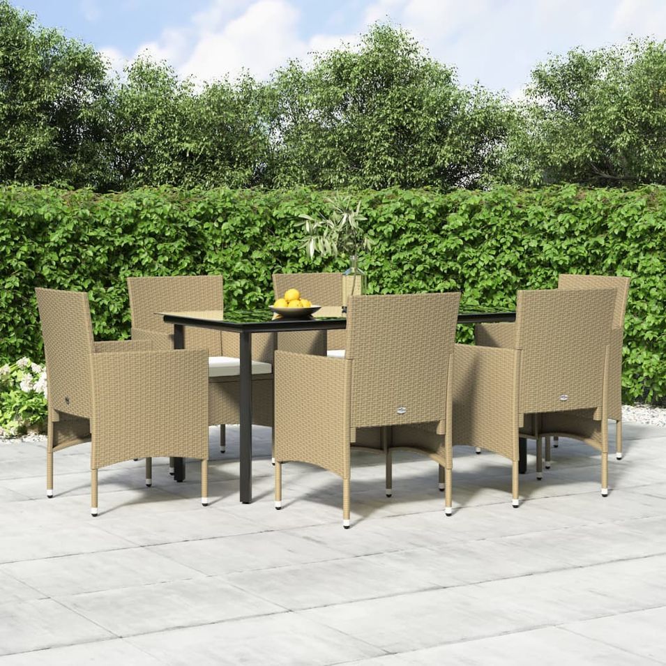 Mobilier de salle à manger de jardin coussins 7 pcs Beige/noir - Photo n°1