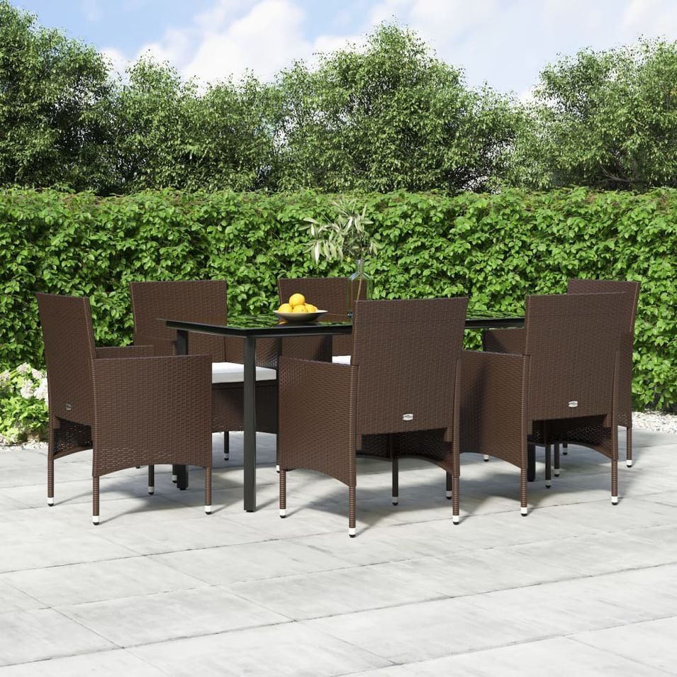 Mobilier de salle à manger de jardin coussins 7 pcs Marron/noir - Photo n°1