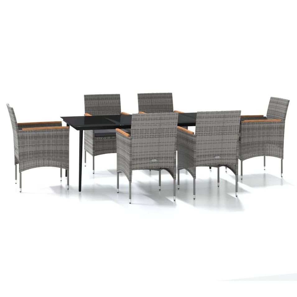 Mobilier de salle à manger de jardin coussins 7pcs Gris et noir - Photo n°1