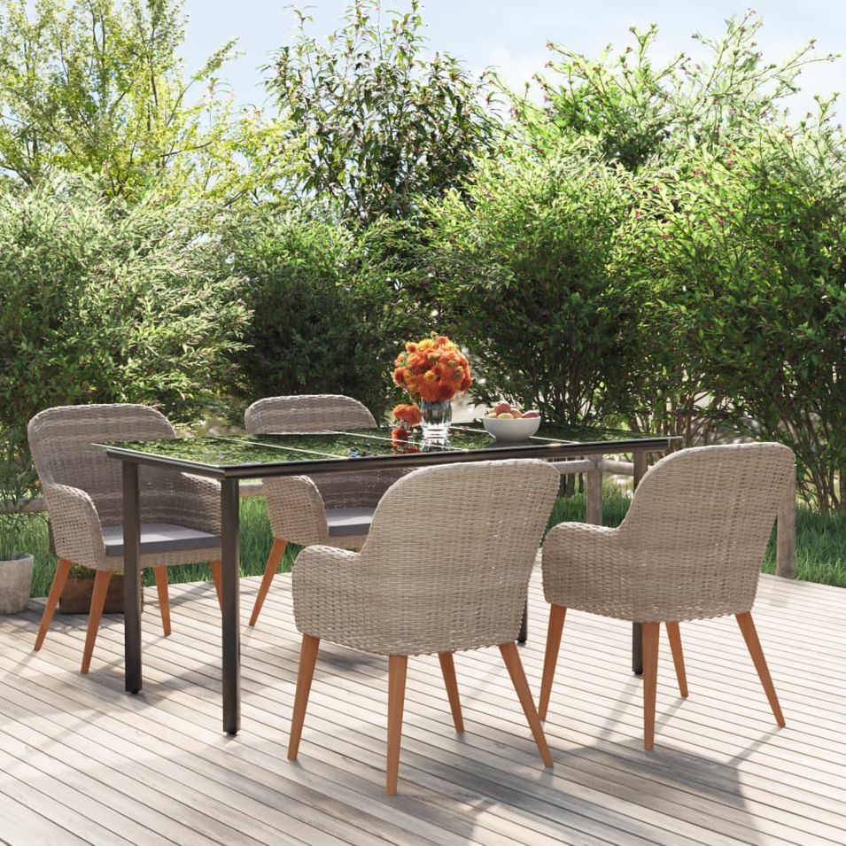 Mobilier de salle à manger de jardin et coussins 5 pcs Marron - Photo n°1