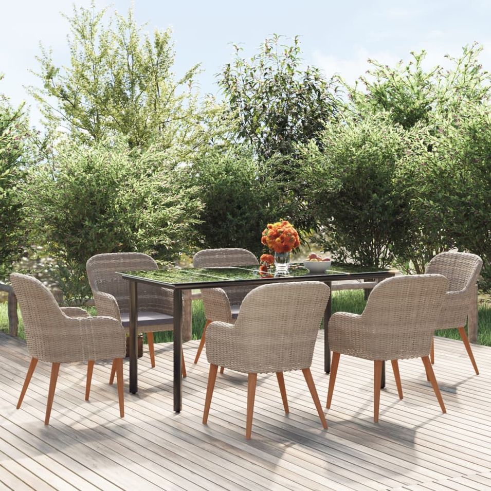 Mobilier de salle à manger de jardin et coussins 7 pcs Marron - Photo n°1