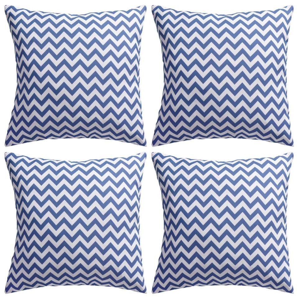 Oreiller d'extérieur 4 pcs Impression Zigzag 45 x 45 cm Bleu - Photo n°1