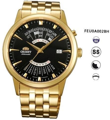 Orient Automatic Multi Year Calendar Gent S/s Pvd Gold Mineral Glass 42mm Wr 50mt FEU0A002BH - Photo n°1