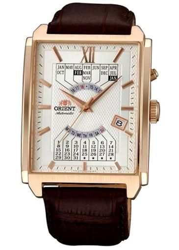Orient Automatic Multi Year Calendar Gent S/s Pvd Rose Gold Mineral Glass Leather Strap Wr 50mt FEUAG001W - Photo n°1