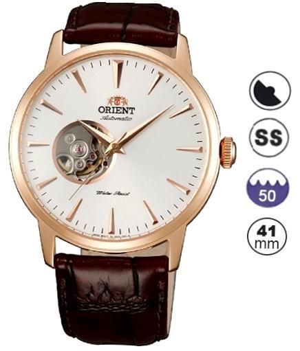 Orient Esteem - Semi Skeleton - Automatic - S/s Rose Gold Case - Cream Dial - Brown Leather Strap - Mineral Crystal - Wr 50m - 41mm FDB08001W0 - Photo n°1