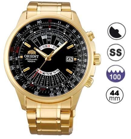 Orient Multi Year Chrono - Automatic - Complex Calendar (day, Date, Month, Year) - S/s Gold Case & Bracelet - Black Dial - Mineral Glass - Wr 100m - 44mm FEU07001BX - Photo n°1