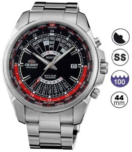 Orient Multi Year Gmt Chrono Worldtime - Automatic - Complex Calendar (day, Date, Month, Year) - S/s Case & Bracelet - Black Dial - Red/black Inner Bezel - Mineral Glass - Wr 100m - 44mm FEU0B001BH - Photo n°1