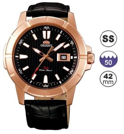 Orient Sporty Quartz -3h- Sport- Rose Gold- Black Leather Strap - 42mm FUNE9001B0 - Photo n°1
