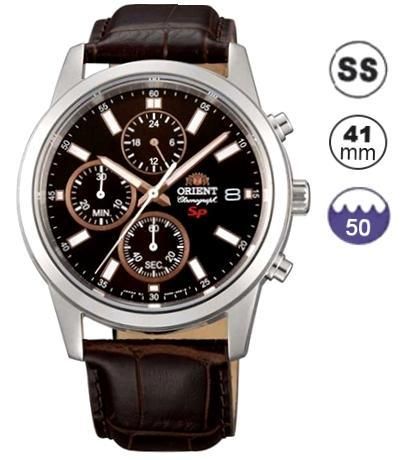 Orient Sporty Quartz Chrono - S/s Case - Brown Leather Strap - Black Dial - Gold Hands - 41mm FKU00005T0 - Photo n°1