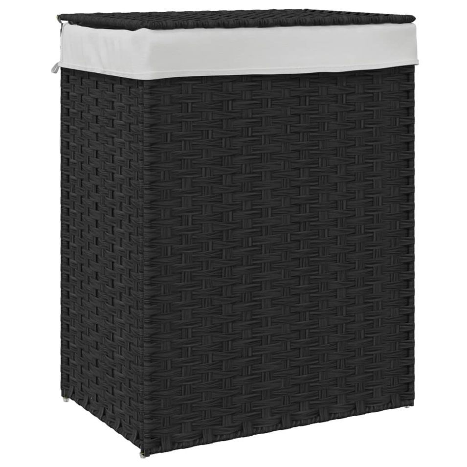 Panier à linge avec couvercle noir 46x33x60 cm résine tressée - Photo n°1