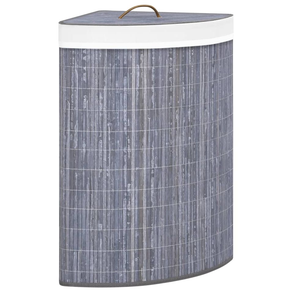 Panier à linge d'angle Bambou Gris 60 L - Photo n°1