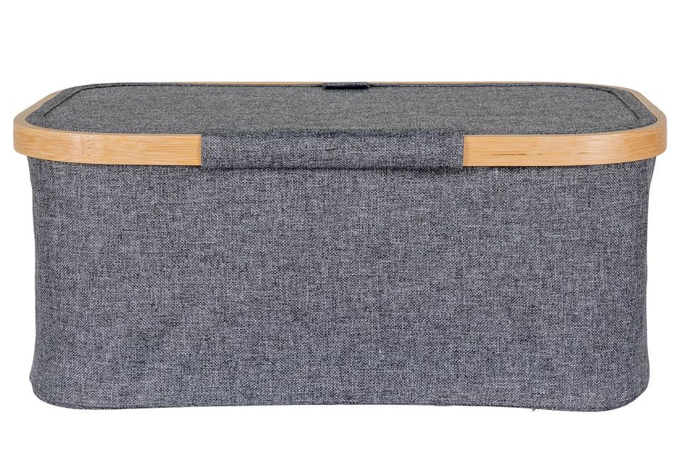Panier à Linge NOTO 38 cm – Bambou et polyester gris - Photo n°1