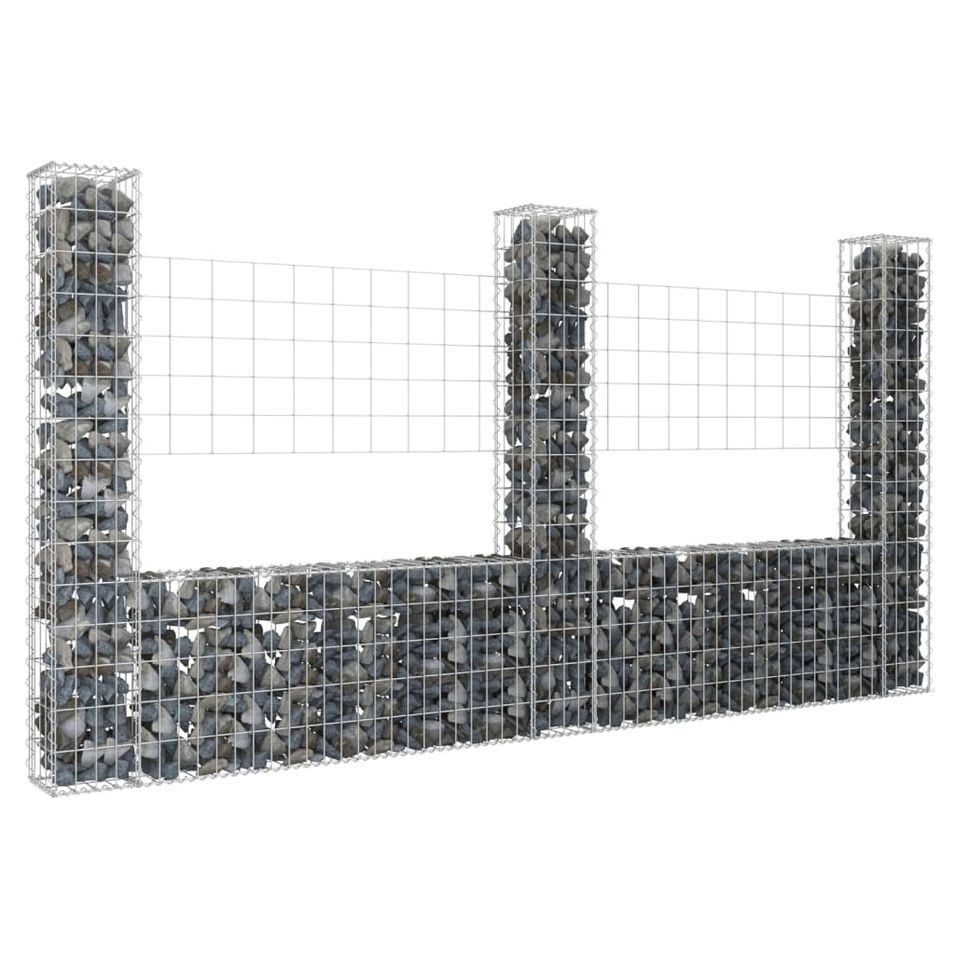 Panier de gabion en forme de U avec 3 poteaux Fer 260x20x150 cm - Photo n°1