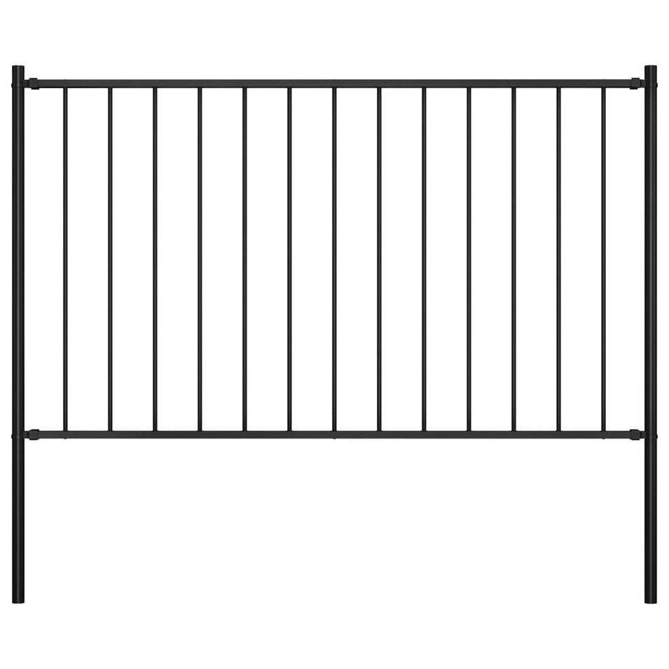 Panneau clôture et poteaux Acier enduit de poudre 1,7x1 m Noir - Photo n°1