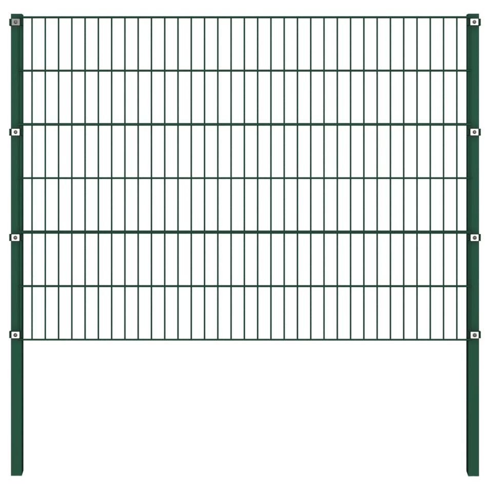 Panneau de clôture avec poteaux Fer 1,7 x 1,2 m Vert - Photo n°1