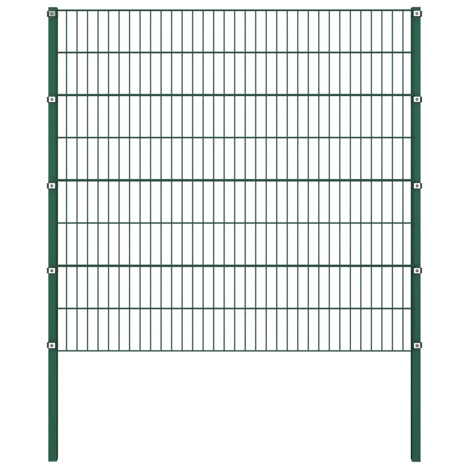 Panneau de clôture avec poteaux Fer 1,7 x 1,6 m Vert - Photo n°1