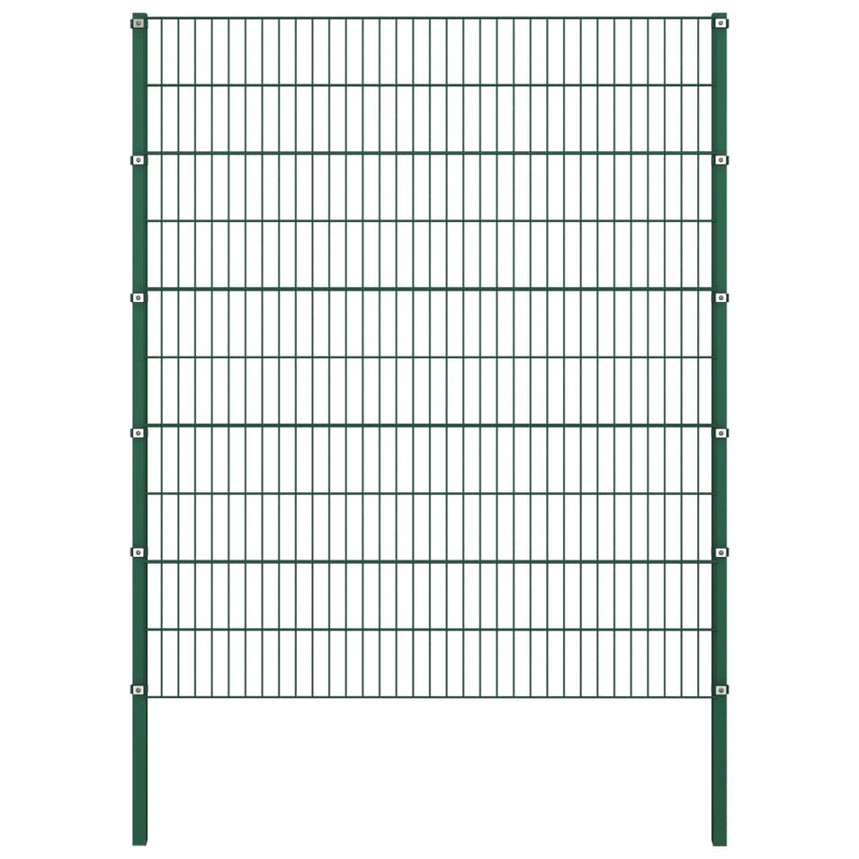 Panneau de clôture avec poteaux Fer 1,7 x 2 m Vert - Photo n°1