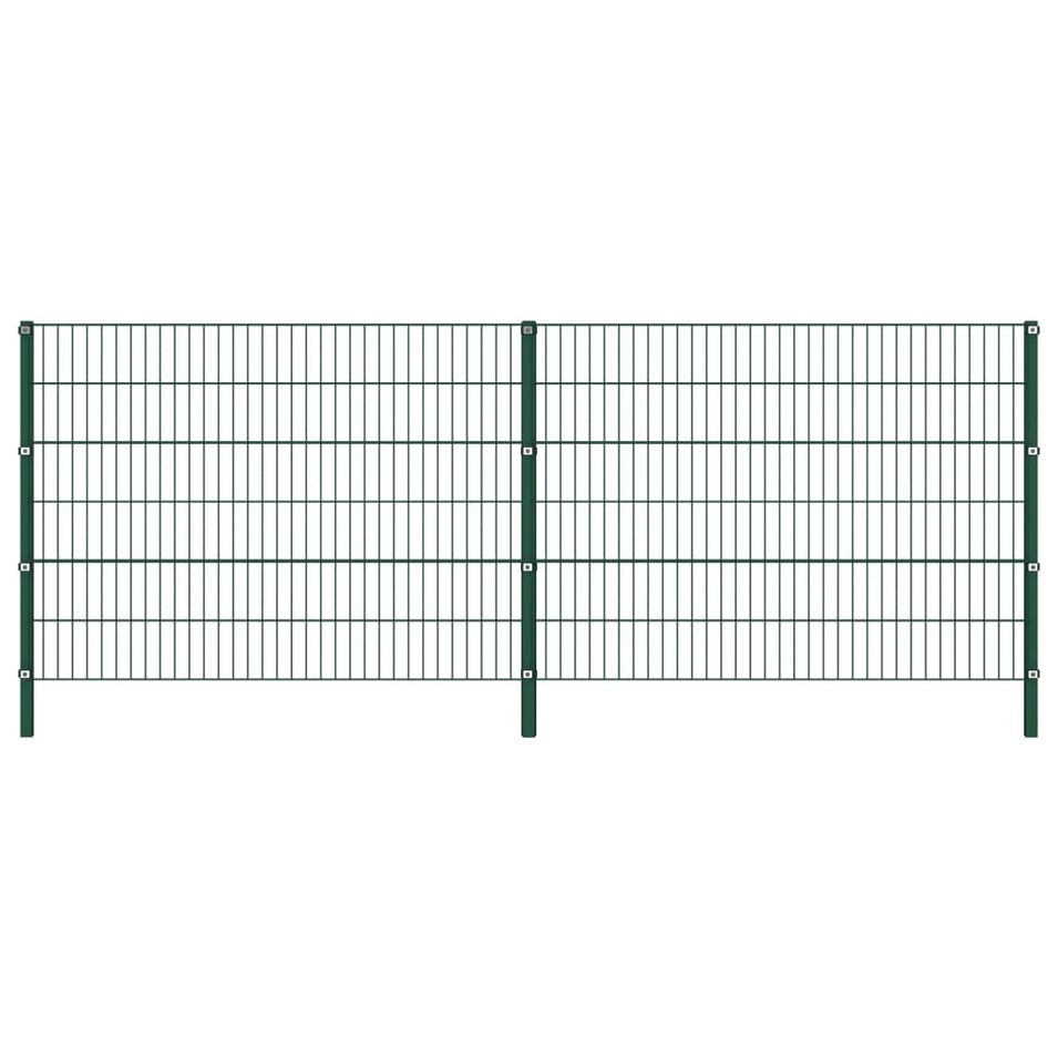 Panneau de clôture avec poteaux Fer 3,4 x 1,2 m Vert - Photo n°1