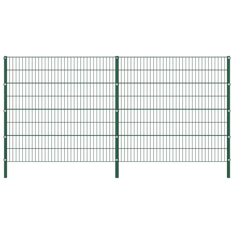 Panneau de clôture avec poteaux Fer 3,4 x 1,6 m Vert - Photo n°1