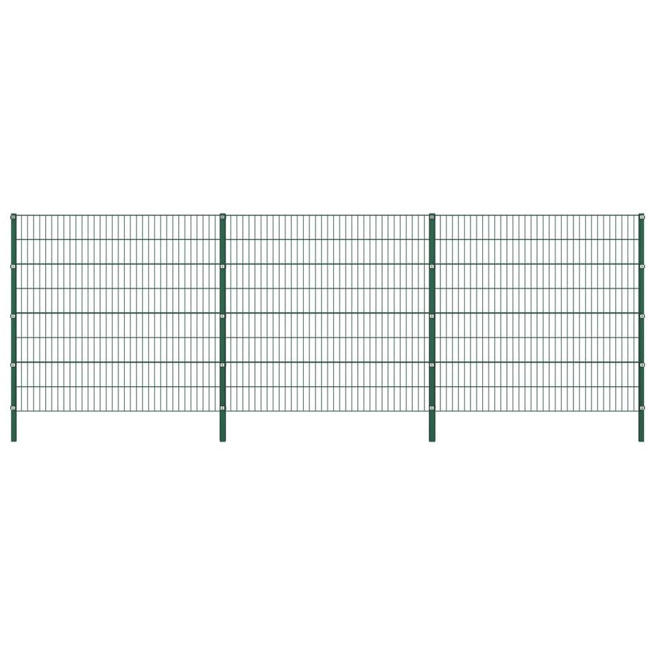 Panneau de clôture avec poteaux Fer 5,1 x 1,6 m Vert - Photo n°1