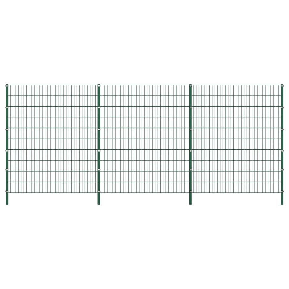 Panneau de clôture avec poteaux Fer 5,1 x 2 m Vert - Photo n°1