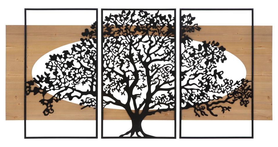 Panneau mural arbre fer et bois ensemble de 3 pièces cm 176x2x90 (63x2x90-50x2x90) - Photo n°1