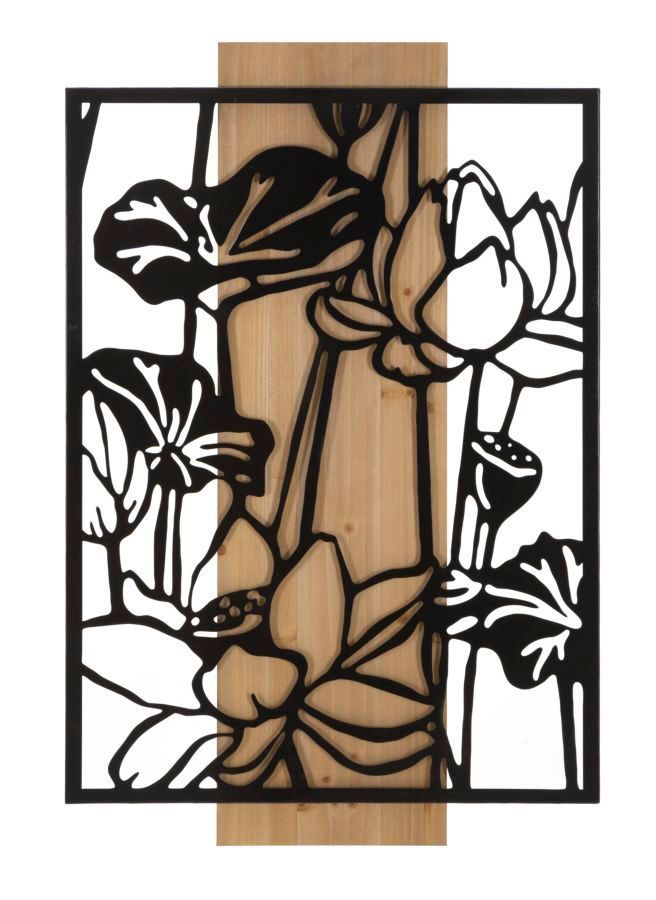 Panneau mural lotus fer et bois cm 60x2x90 - Photo n°1