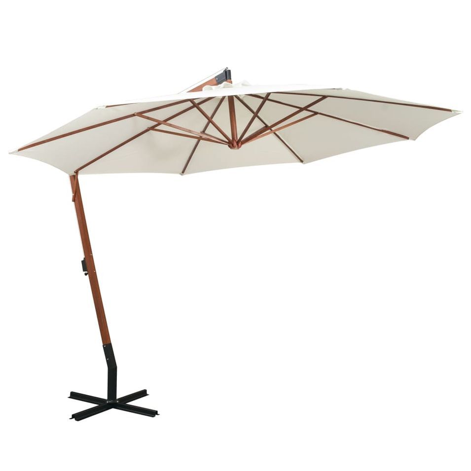 Parasol 350 cm Poteau de bois Blanc - Photo n°1