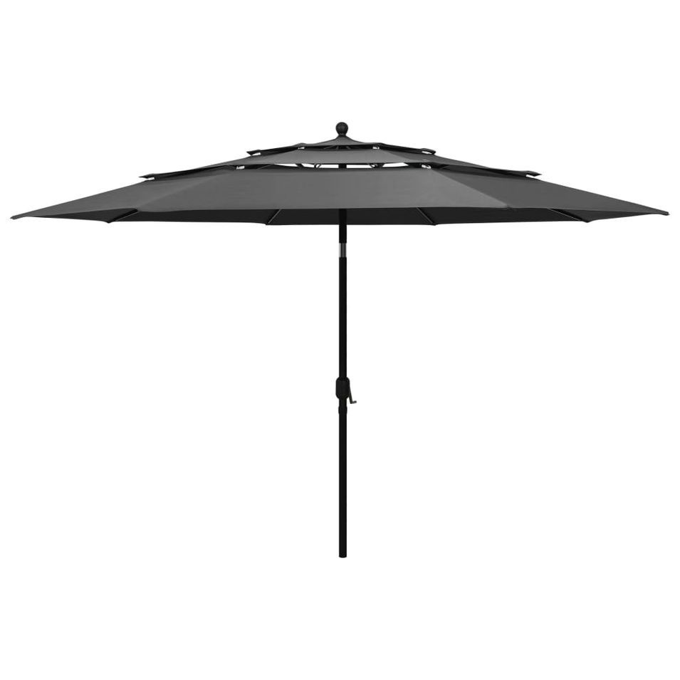 Parasol à 3 niveaux avec mât en aluminium Anthracite 3,5 m - Photo n°1