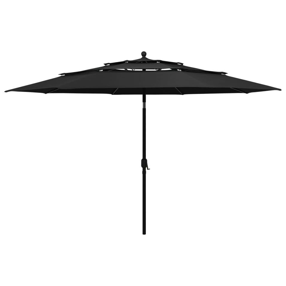 Parasol à 3 niveaux avec mât en aluminium Noir 3,5 m - Photo n°1