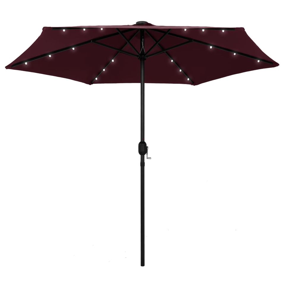 Parasol avec LED et mât en aluminium 270 cm Rouge bordeaux - Photo n°1