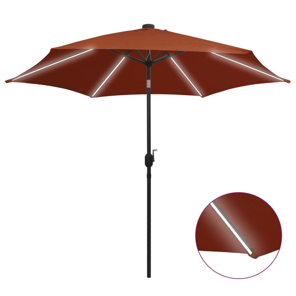 Parasol avec LED et mât en aluminium 300 cm Terre cuite - Photo n°1