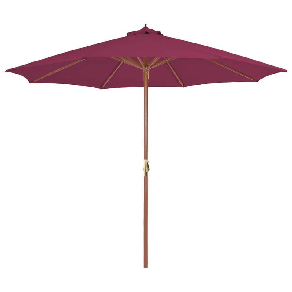 Parasol avec mât en bois 300 cm Rouge bordeaux - Photo n°1
