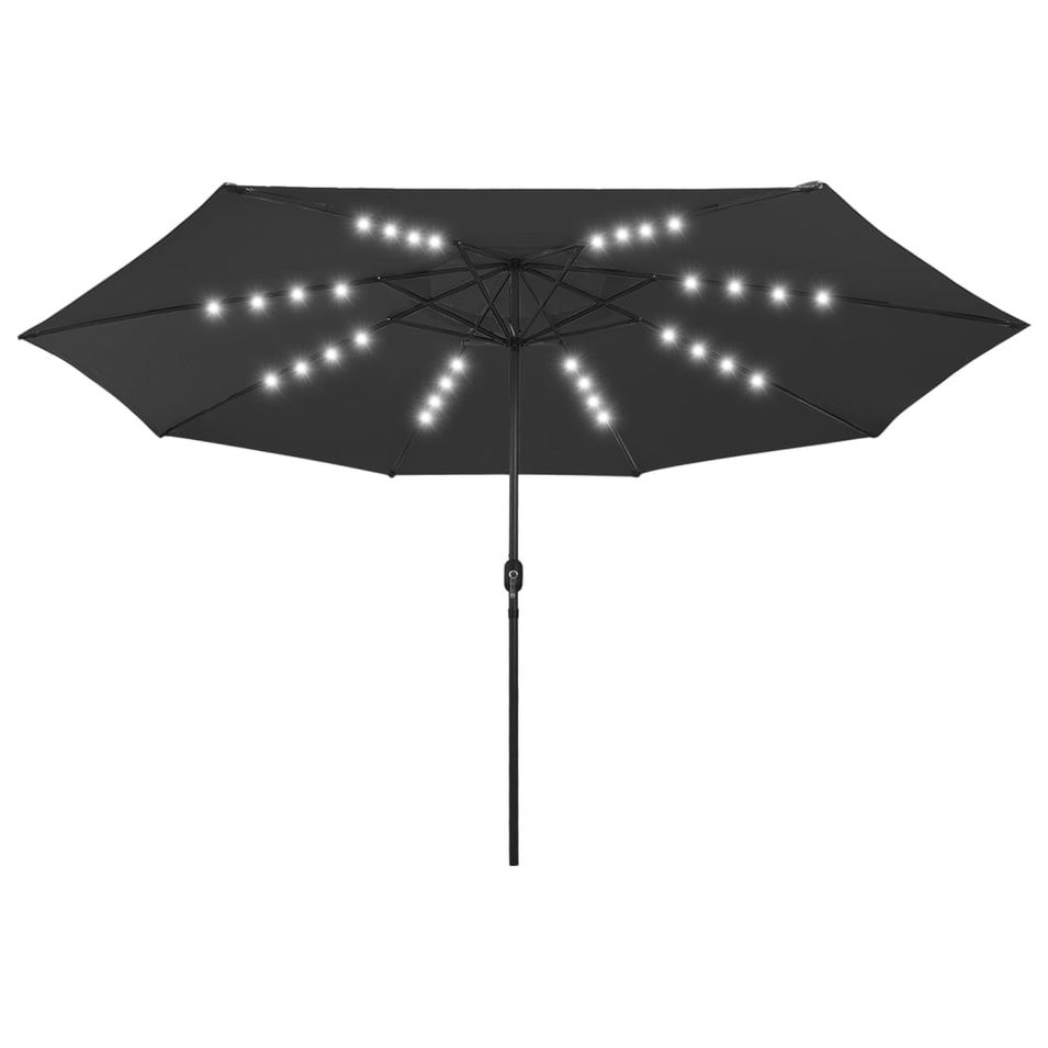 Parasol d'extérieur avec LED et mât en métal 400 cm Noir - Photo n°1